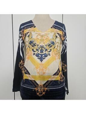 Cache Long Sleeve Graphic T, Rhinestones Y2k Style